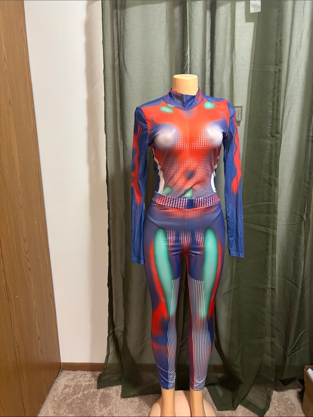 Colorful Abstract Print Two-Piece Set - Blue, Red, Green